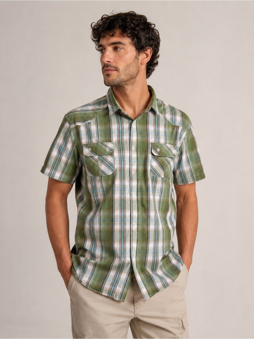 Redwood Green Plaid Men's Shirt Size XL 100%Cotton
